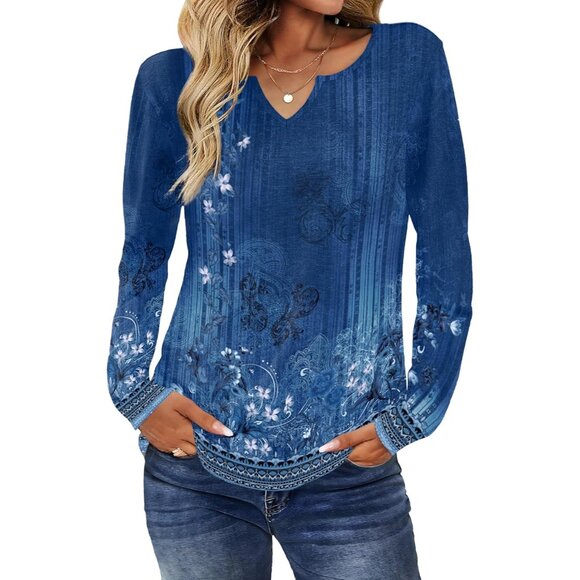 Long Sleeve Boho Top Women Fall V Neck Casual Dressy Blouse Large - Picture 4 of 6